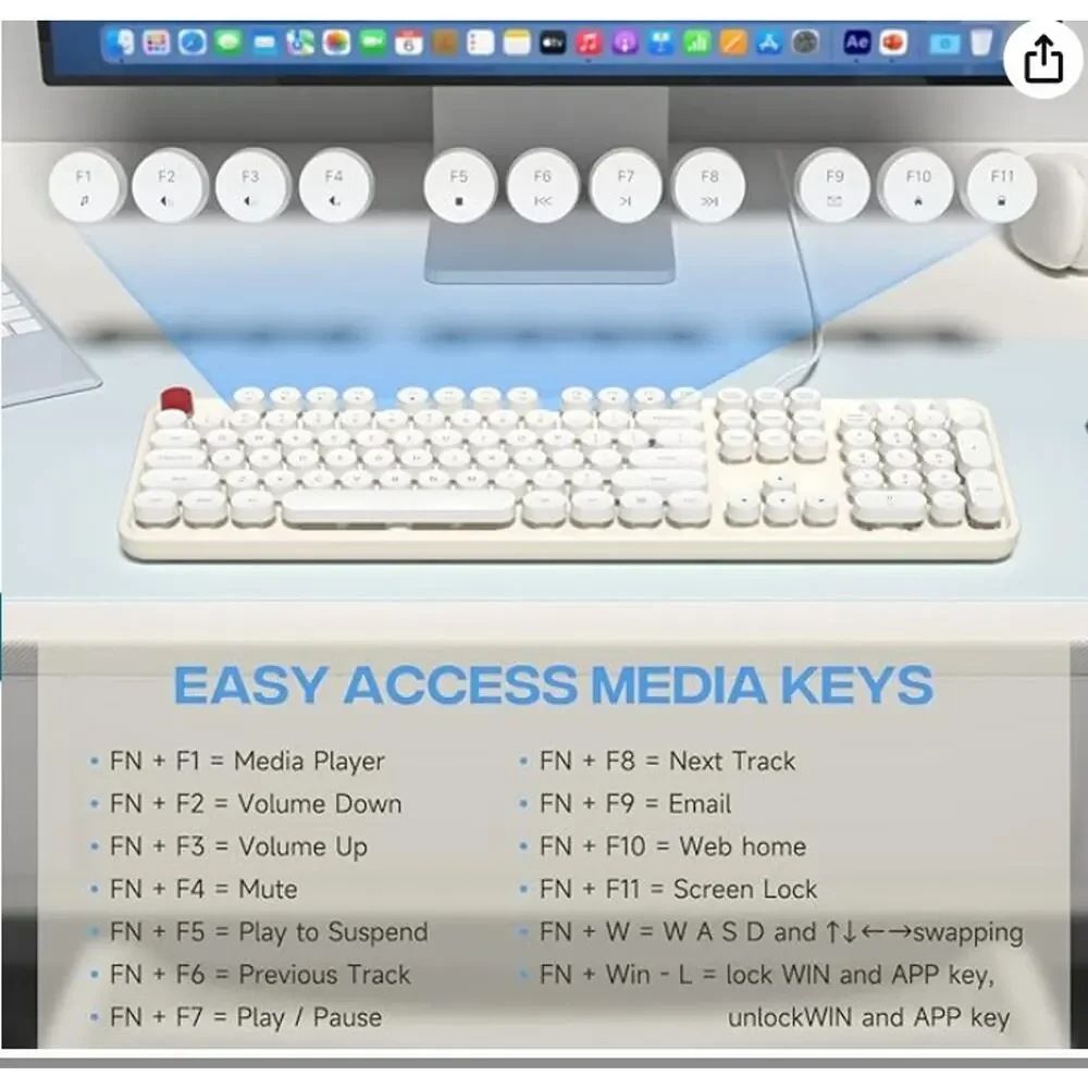 USB Wired Keyboard, white, raised buttons